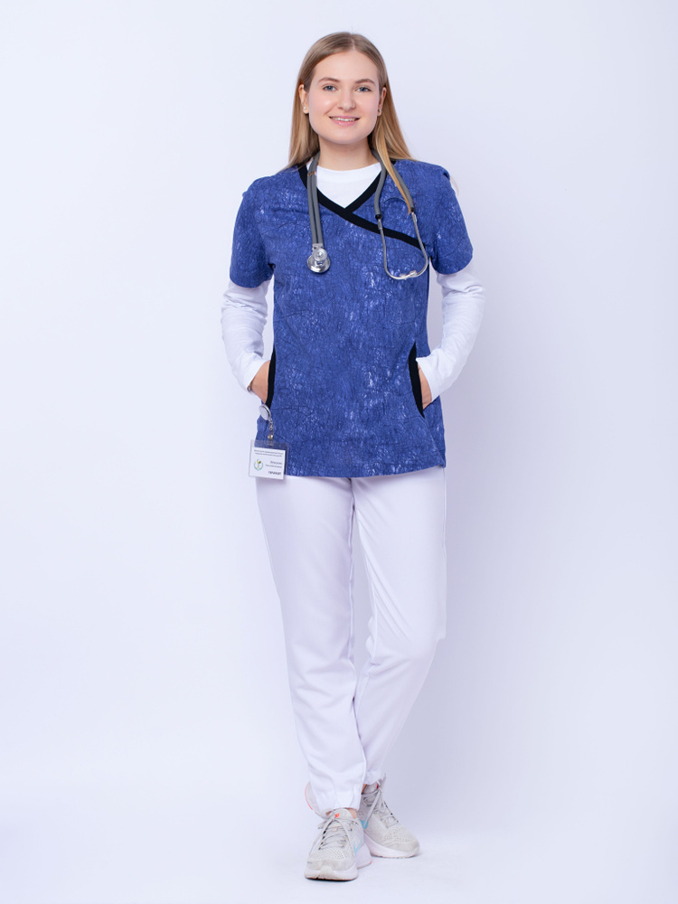 Рубашка рабочая DOCTOR STYLE блуза медицинская женская 100% хлопок Тринити синяя лагуна  #1