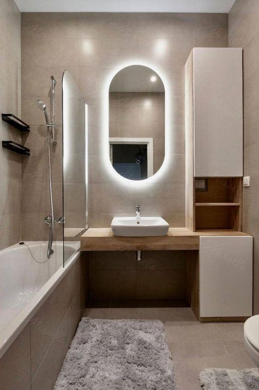 Зеркало овальное 100*50 для ванной c нейтральной LED-подсветкой и часами  #1