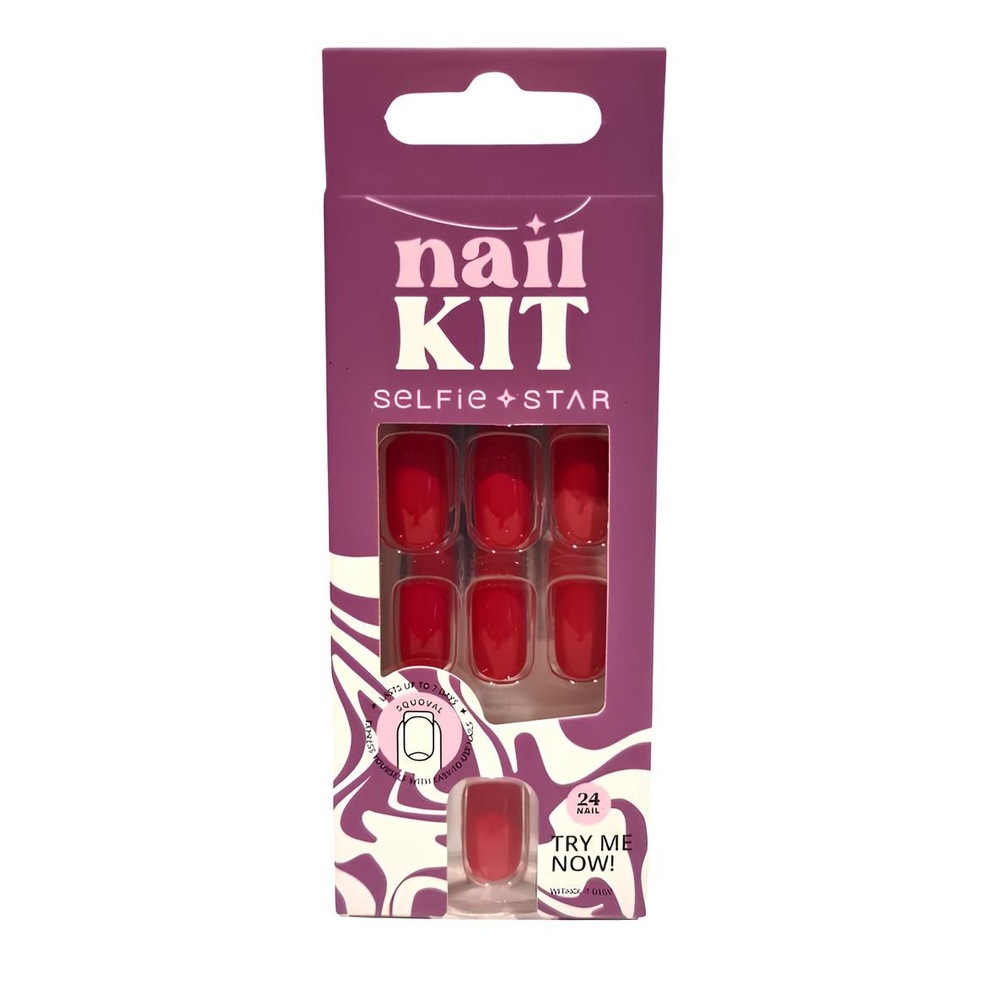 Набор накладных ногтей без клея Красный бархат, короткая длина Selfie Star Nails kit without glue Mars #1