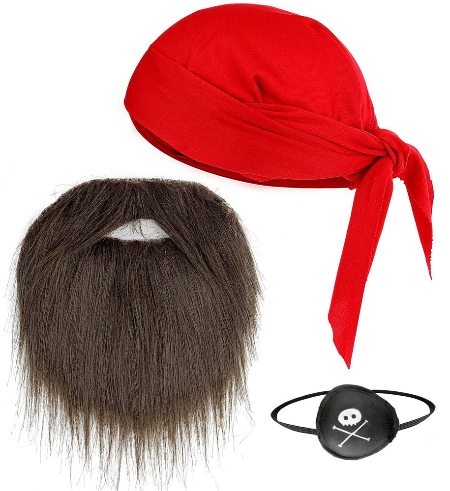 Карнавальный комплект"Пират"( бандана, повязка на глаз и борода)/пиратская вечеринка  #1