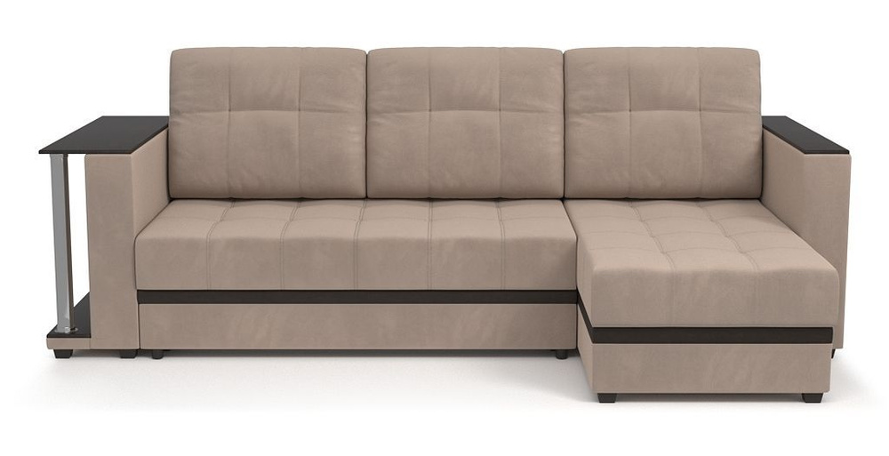 Угловой диван-кровать с бельевым ящиком, раскладной, PUSHE Атланта Lux, бежевый Balance 130  #1