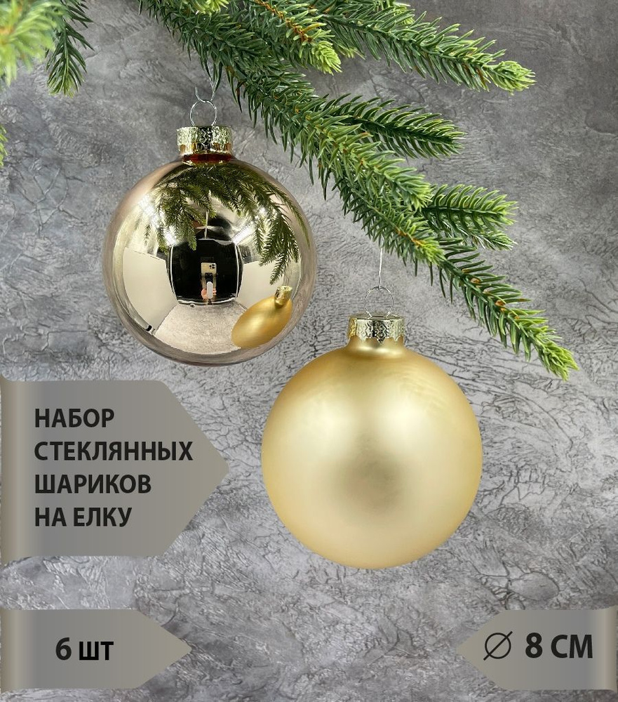 Набор стеклянных ёлочных шаров ChristmasDeLuxe, 6 шт. диаметром 8 см  #1