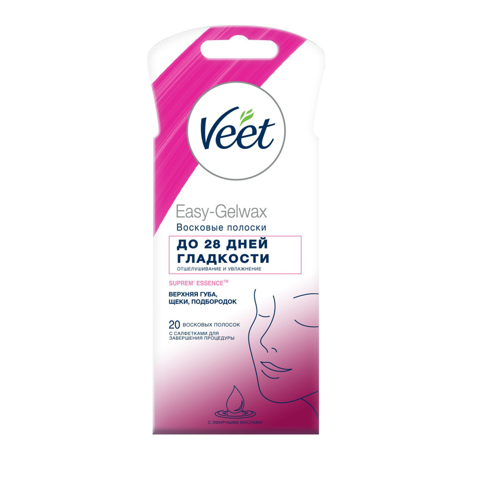 Восковые полоски для лица Veet Easy-Gelwax с ароматом бархатной розы и эфирными маслами, 20 шт  #1