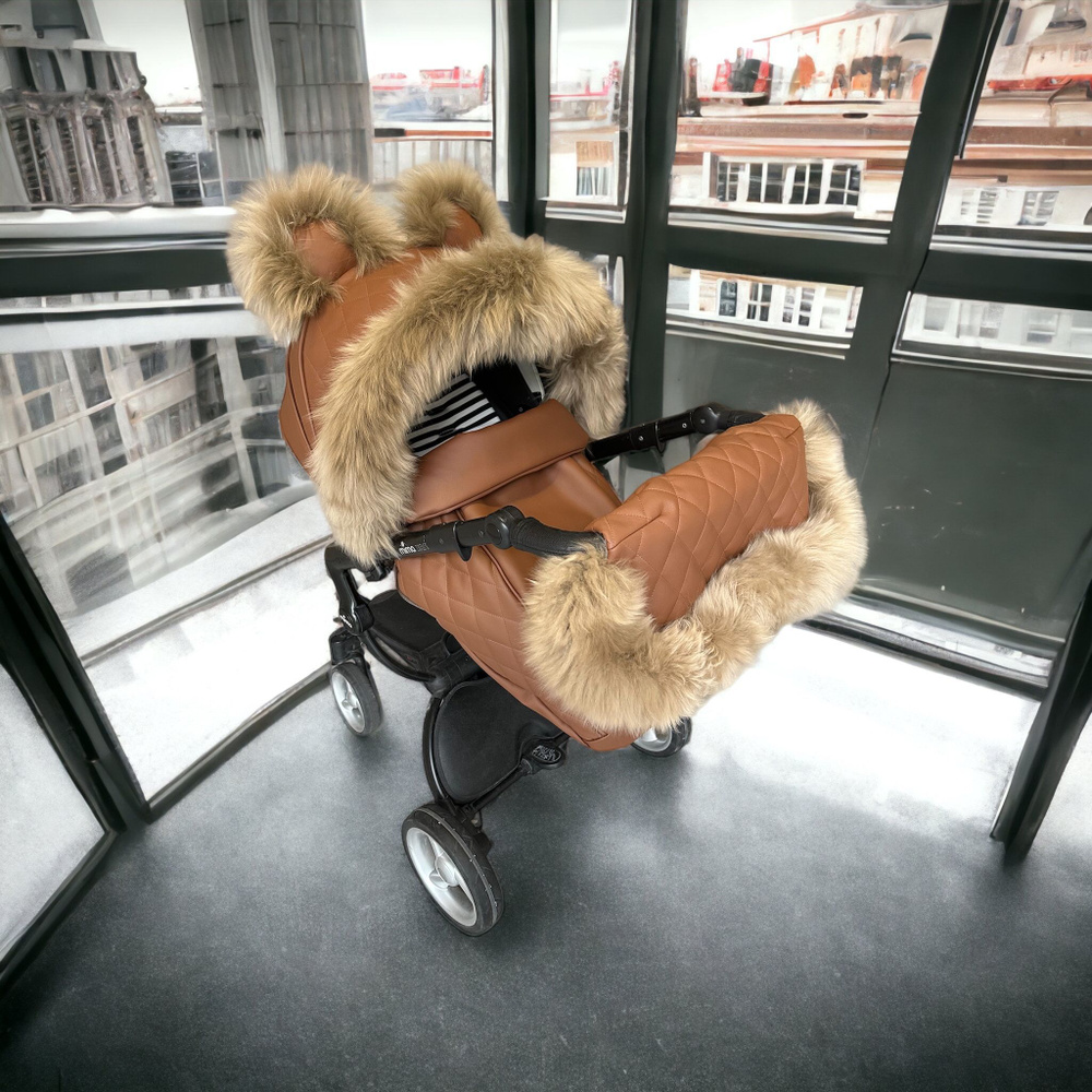Зимний комплект коричневый+декор с опушкой из натуральной овчины Babynitto для коляски Mima Xari  #1