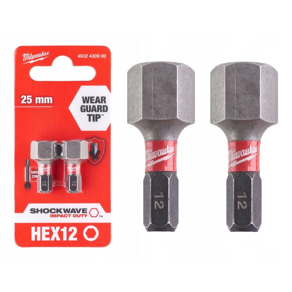 Hex H12x25мм (2шт) Бита для шуруповёрта ударная Shockwave MILWAUKEE #1