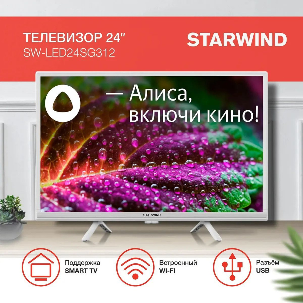 STARWIND Телевизор с Алисой и Wi-Fi SW-LED24SG312 24" HD, белый #1