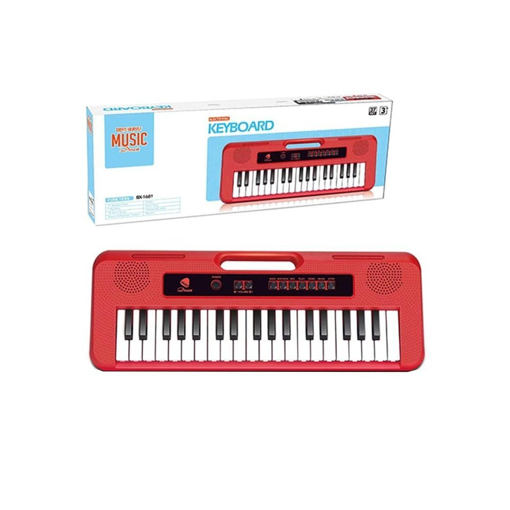 Музыкальная игрушка Наша Игрушка "Синтезатор", красный, 37 клавиш, микрофон, на 3 батарейках АА, не входят #1