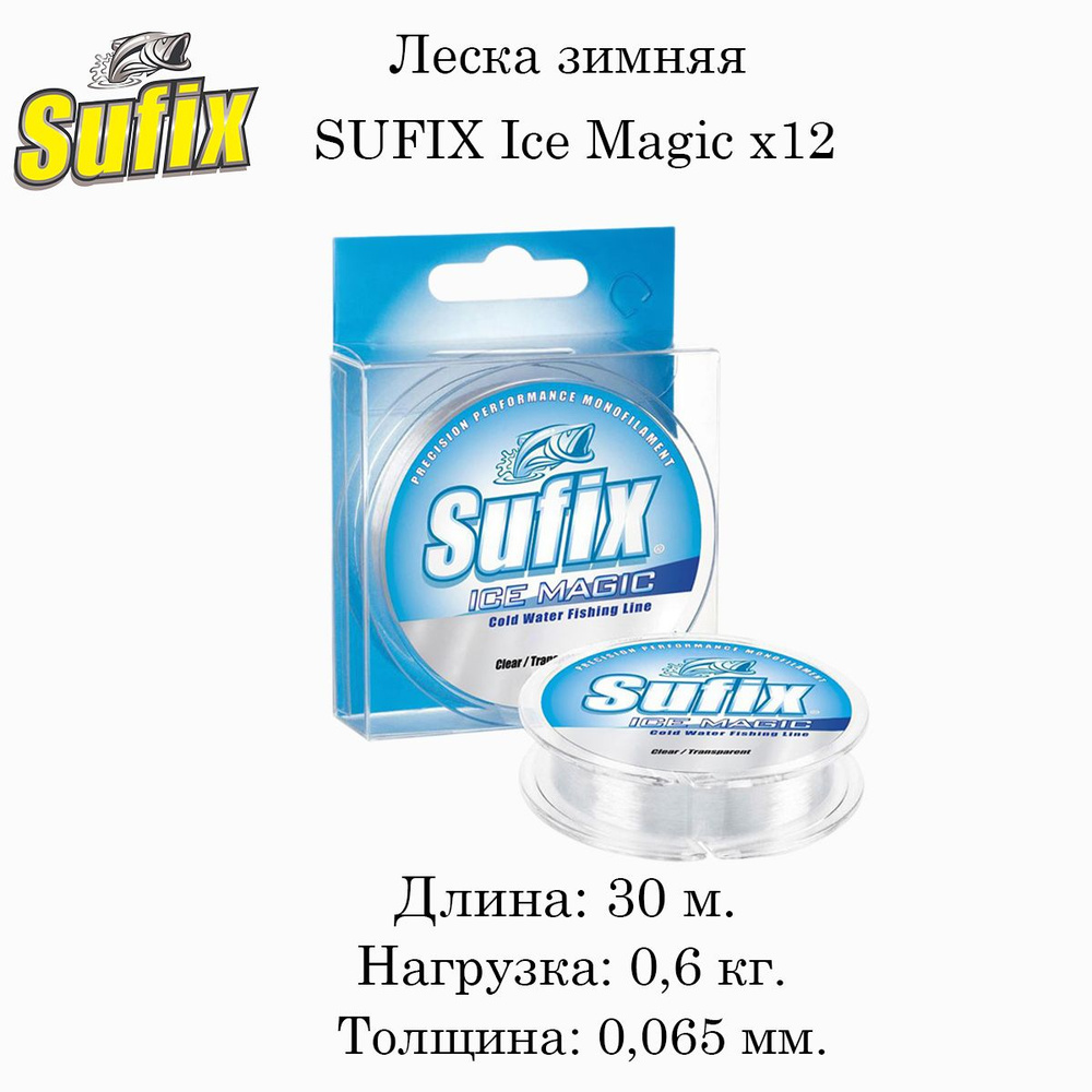 Леска зимняя SUFIX Ice Magic x12 прозрачная 30м #1