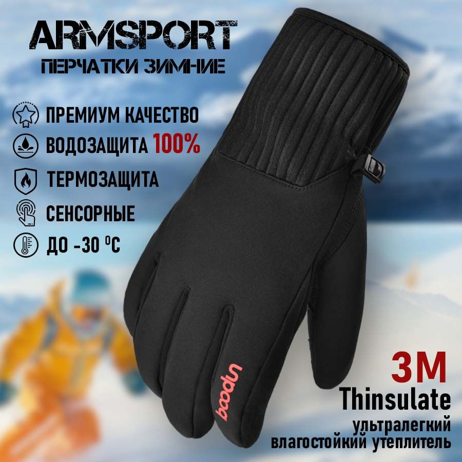 Перчатки мужские зимние горнолыжные мотоциклетные Armsport, черные  #1