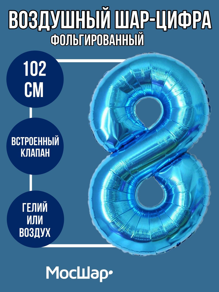 Фольгированный шар-цифра 8 Голубой #1