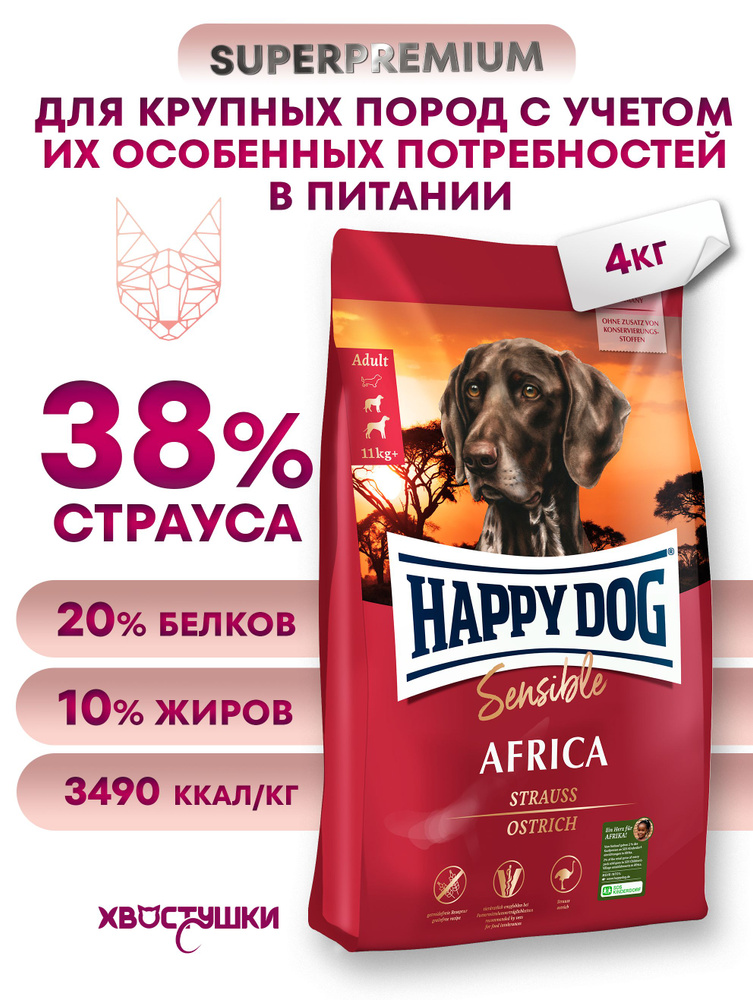 Корм Happy Dog Supreme Africa Африка для собак средних и крупных пород
