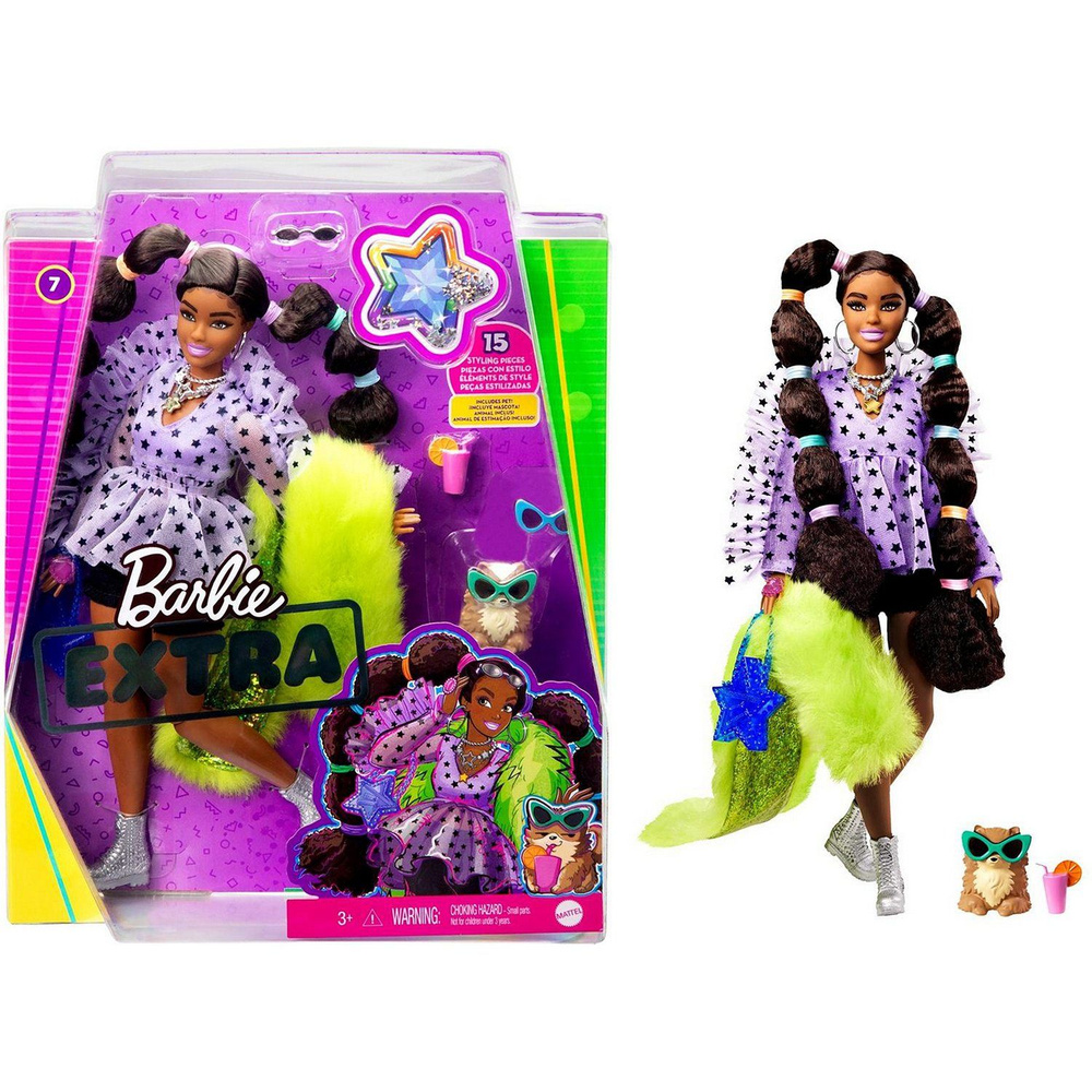 Кукла Barbie GXF10 Экстра с переплетенными резинками хвостиками  #1