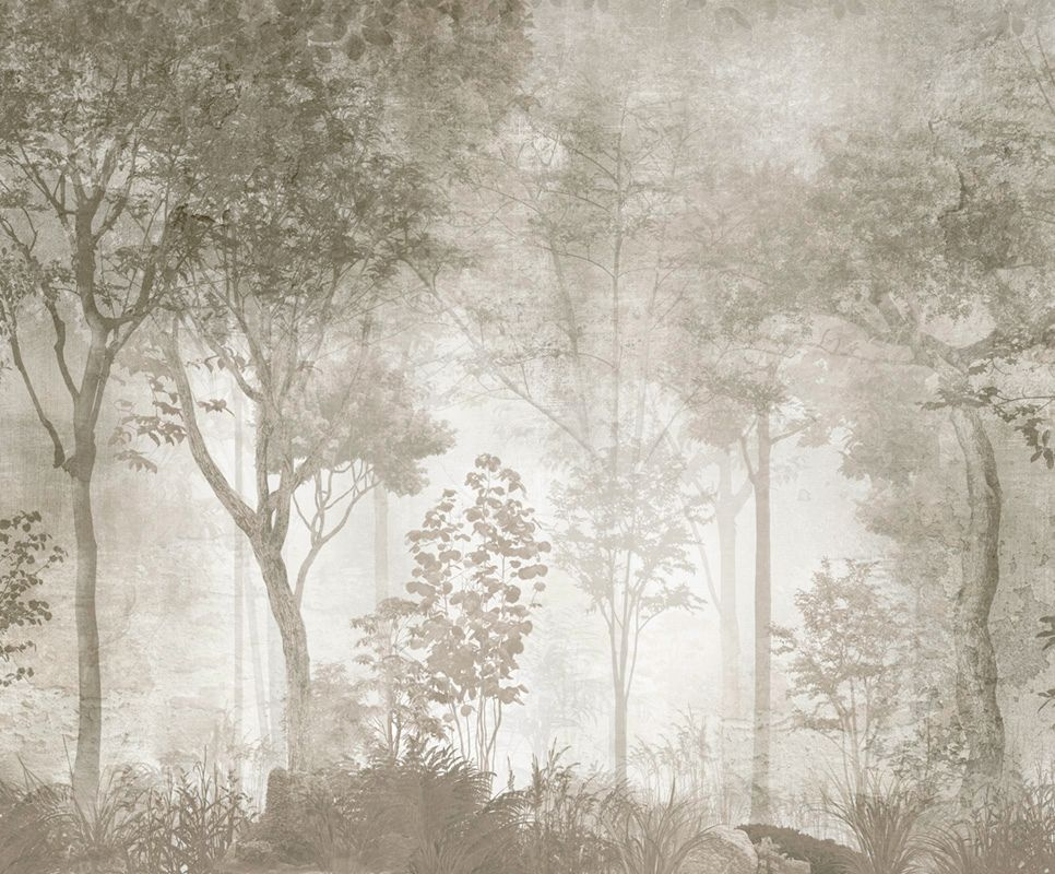 Фотообои флизелиновые на стену 3д GrandPik 10306 Лофт "Лес, деревья в тумане, винтаж" (ШхВ), 300х250 #1