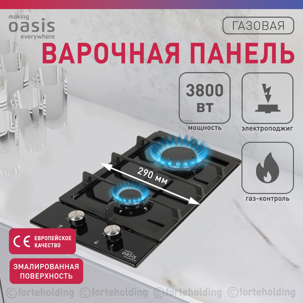 Варочная панель газовая встраиваемая making Oasis everywhere P-MEBD / газовая плита на 2 конфорки черная #1