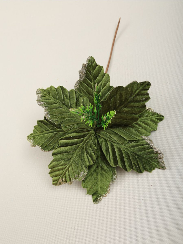 Цветок искусственный декоративный новогодний, d 28 см, цвет зеленый  #1