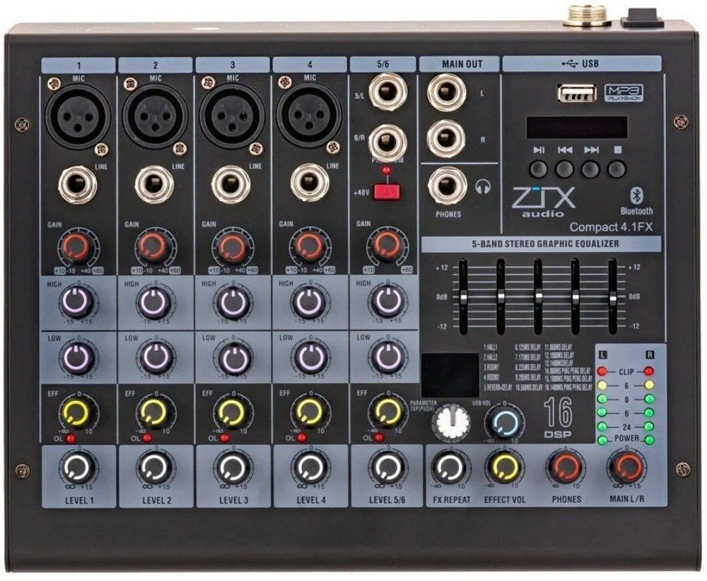 ZTX audio Compact 4.1Fx микшерный пульт 4mono, 1stereo каналы с MP3/DSP/BT #1