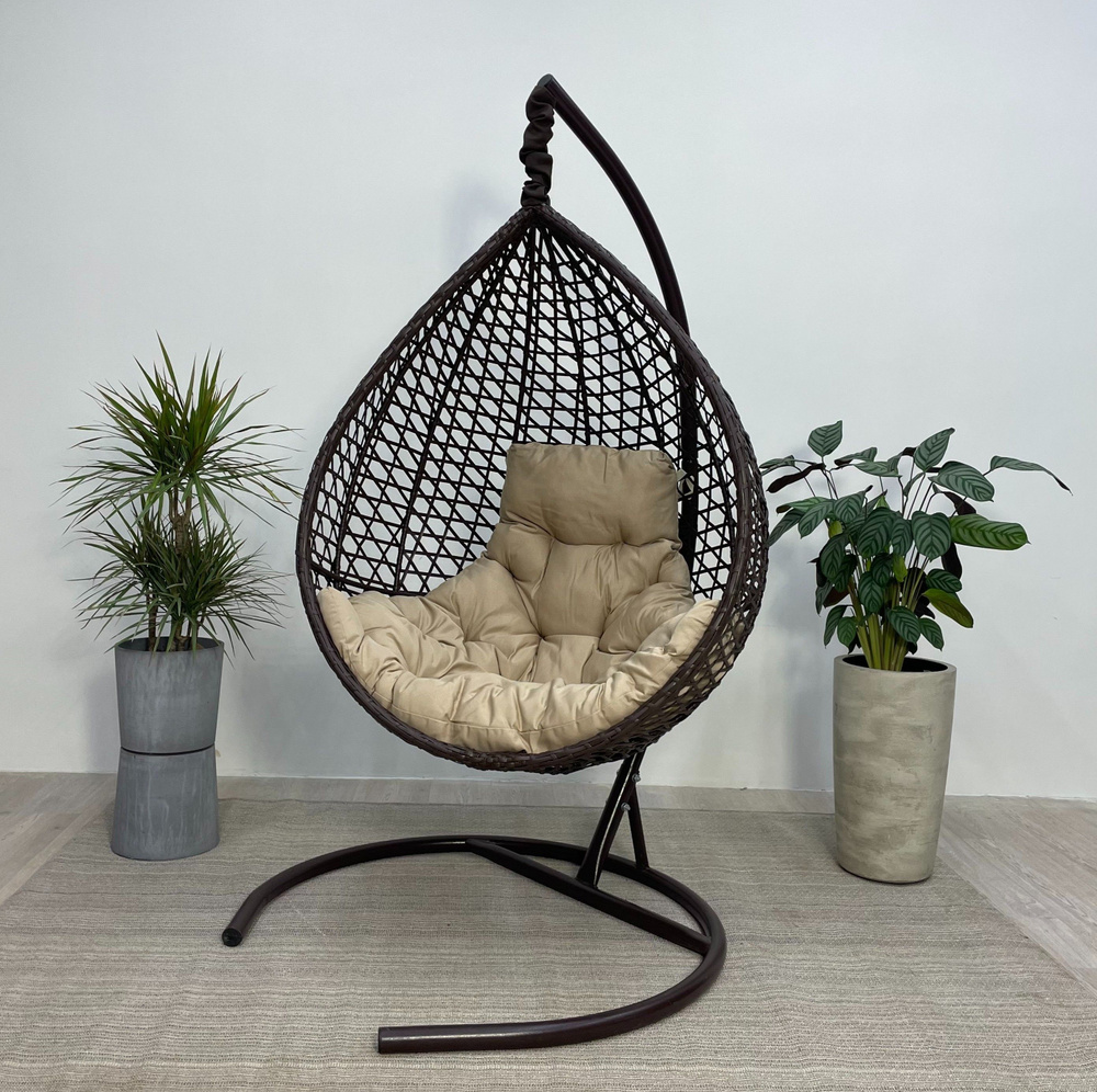 Подвесное кресло-кокон MONTBLANC COMFORT коричневый + каркас (бежевая подушка)  #1