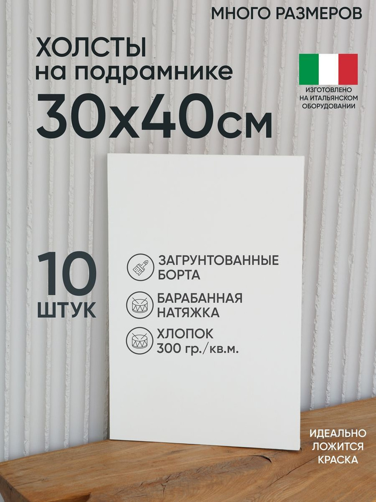 Холст на подрамнике, 10 шт, белый 30х40 см, Артель художников, хлопок 360 г/м2, грунтованный  #1