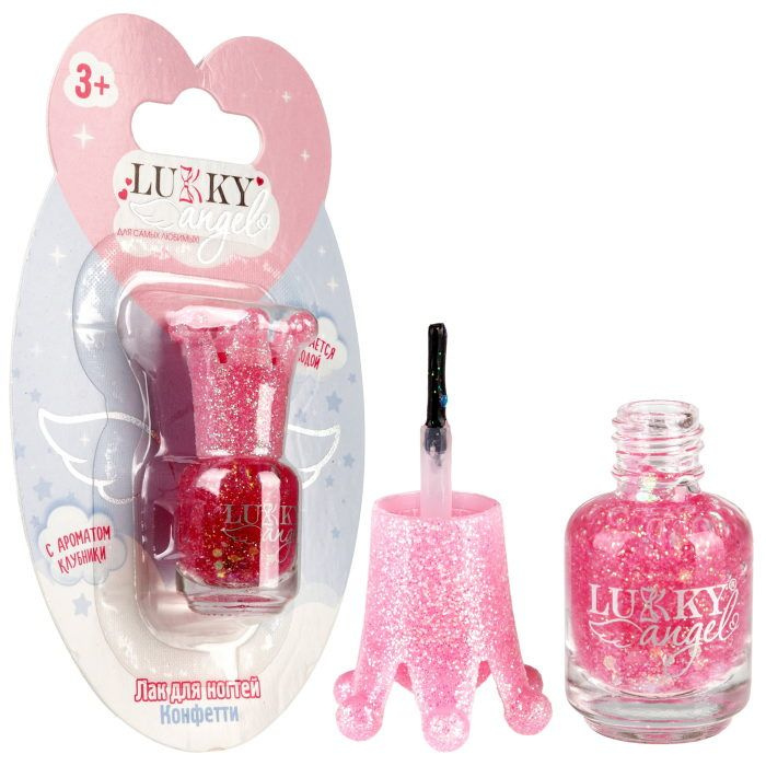 Lukky Angel Лак для ногтей Конфетти, смываемый водой, цвет красный с блестками, с ароматом клубники, #1