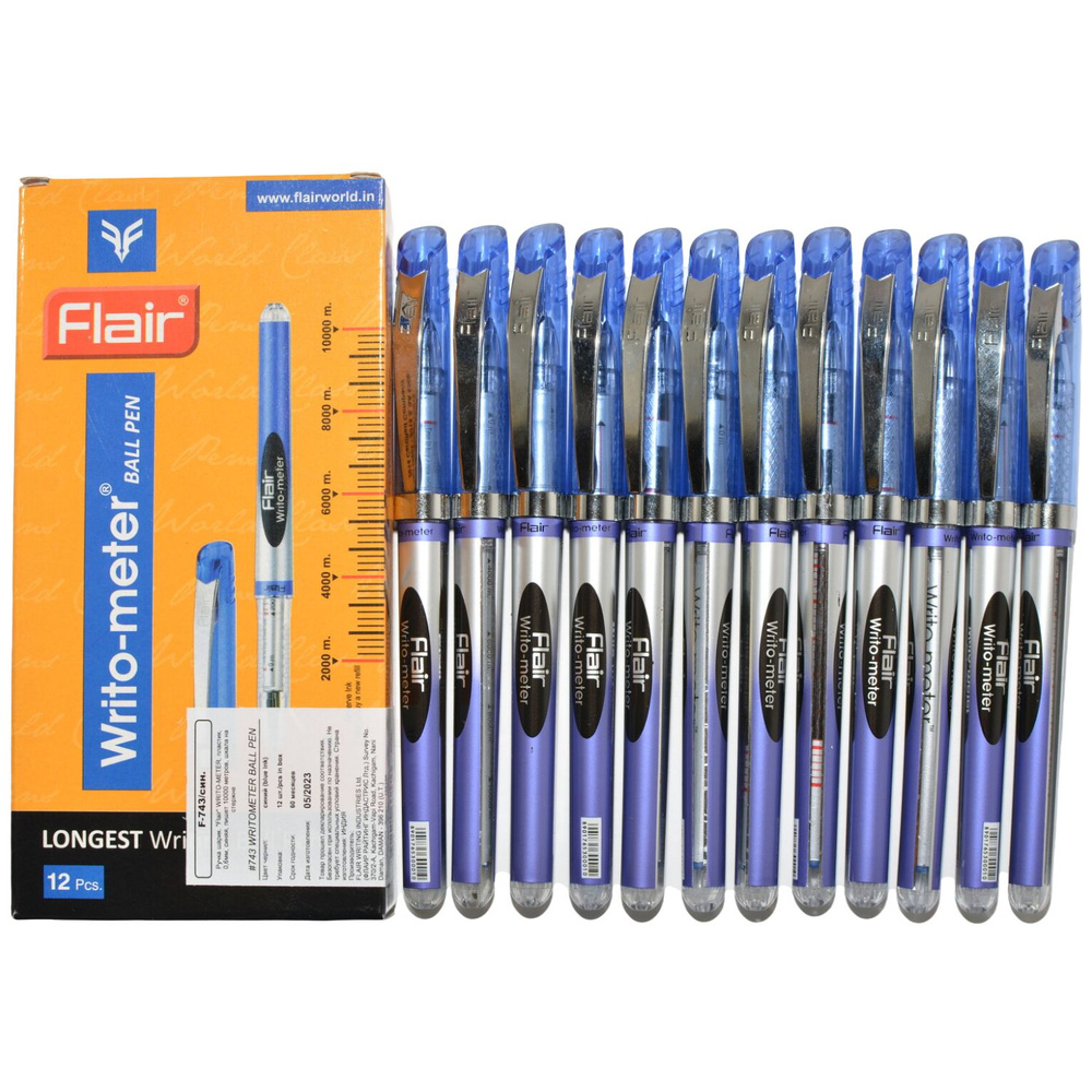 Набор шариковых ручек 12 шт. синие Flair Writo-Meter 0,5 мм пишет 10 км длина письма каждой ручки 10000 #1