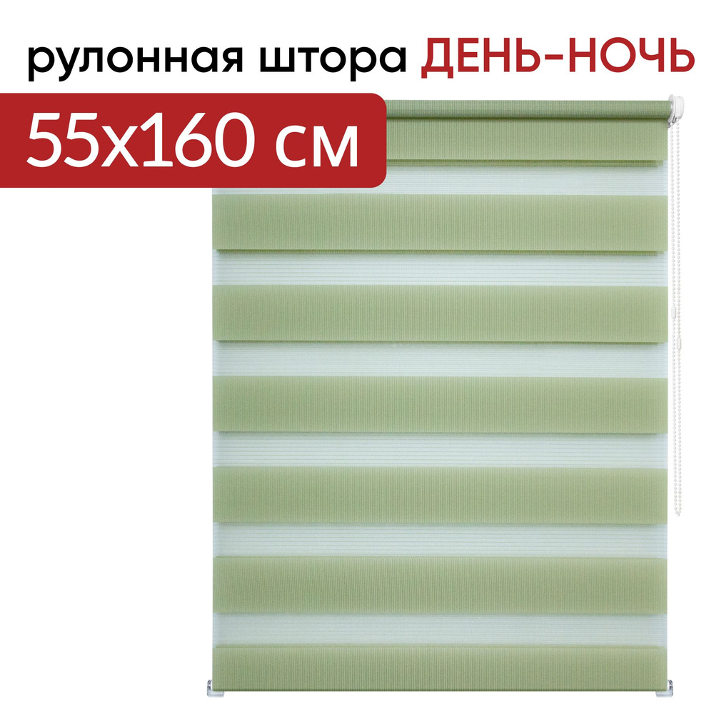 Рулонная штора день ночь 55 х 160 Канзас фисташковый #1