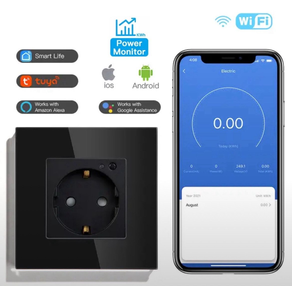 Умная розетка Wi-Fi мониторингом расхода электроэнергии с голосовым управление Яндекс станцией Алисой #1