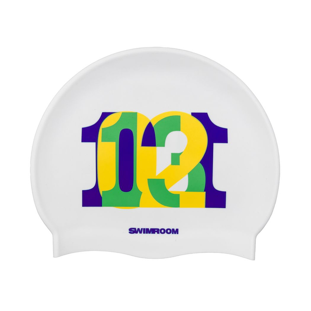 Силиконовая шапочка для плавания / бассейна SwimRoom "123", цвет белый/синий  #1