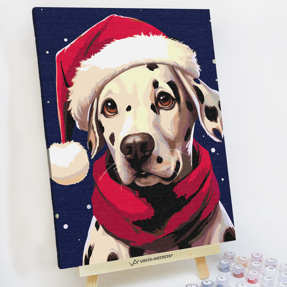 Картина по номерам, холст на подрамнике - Новогодний далматинец - Собаки 30x40 см.  #1