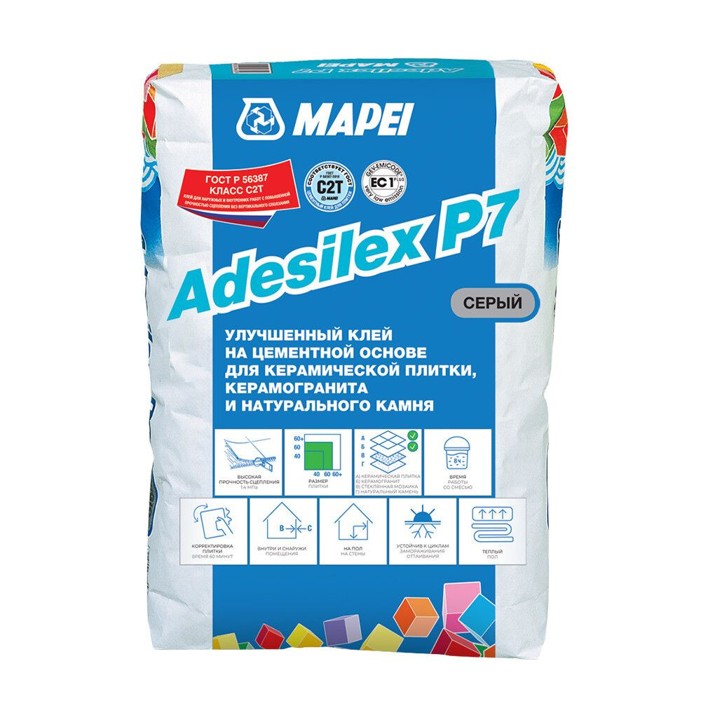 Клей для плитки/ керамогранита/ камня Mapei Adesilex P7 высокопрочный серый класс С2 Т 25 кг  #1