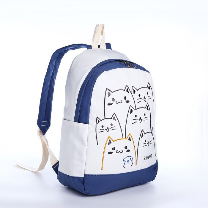 Рюкзак школьный из текстиля на молнии, 3 кармана, цвет синий  #1