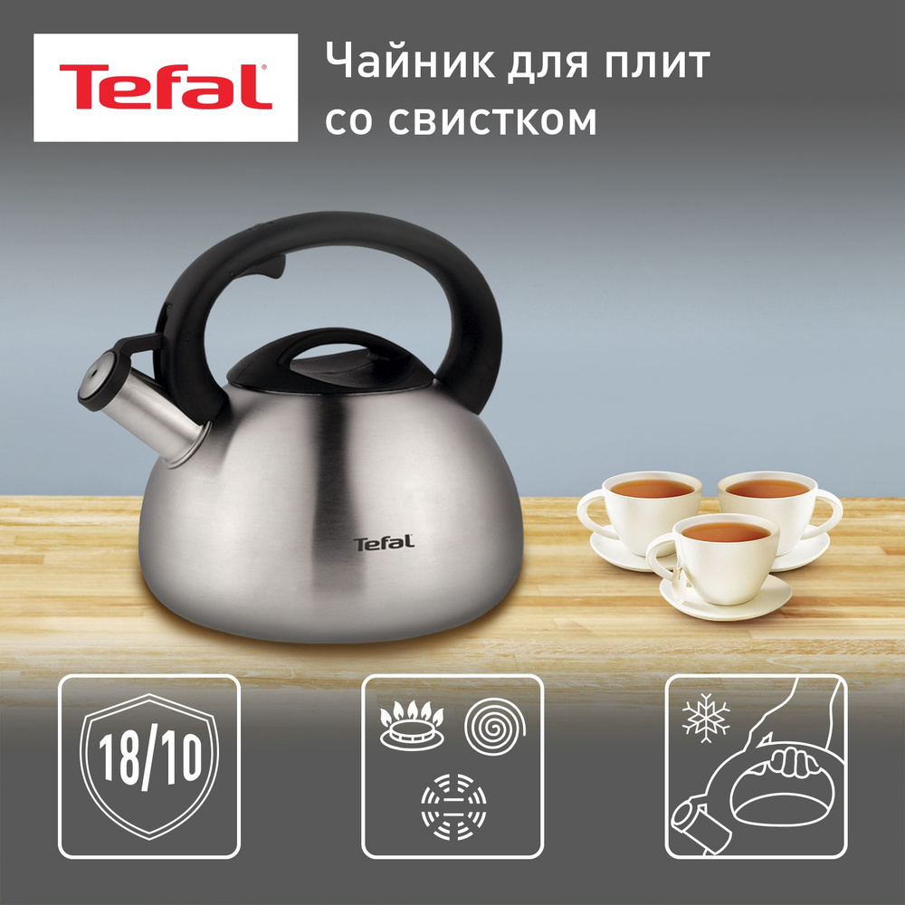 Чайник со свистком 2,5 л Tefal из нержавеющей стали, для всех видов плит, кроме индукционных  #1