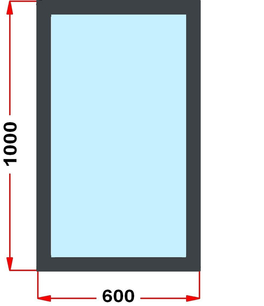 Окно из профиля Grunder 70 мм (1000 x 600), не открывающееся, стеклопакет 3 стекла, темно-серое снаружи, #1