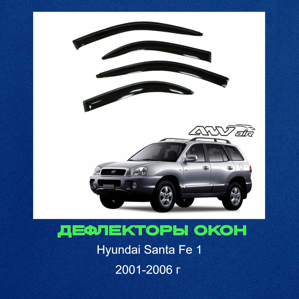 Дефлекторы окон на Hyundai Santa Fe 2001-2006г.1 Класик / Ветровики окон на Хендай Санта Фе  #1