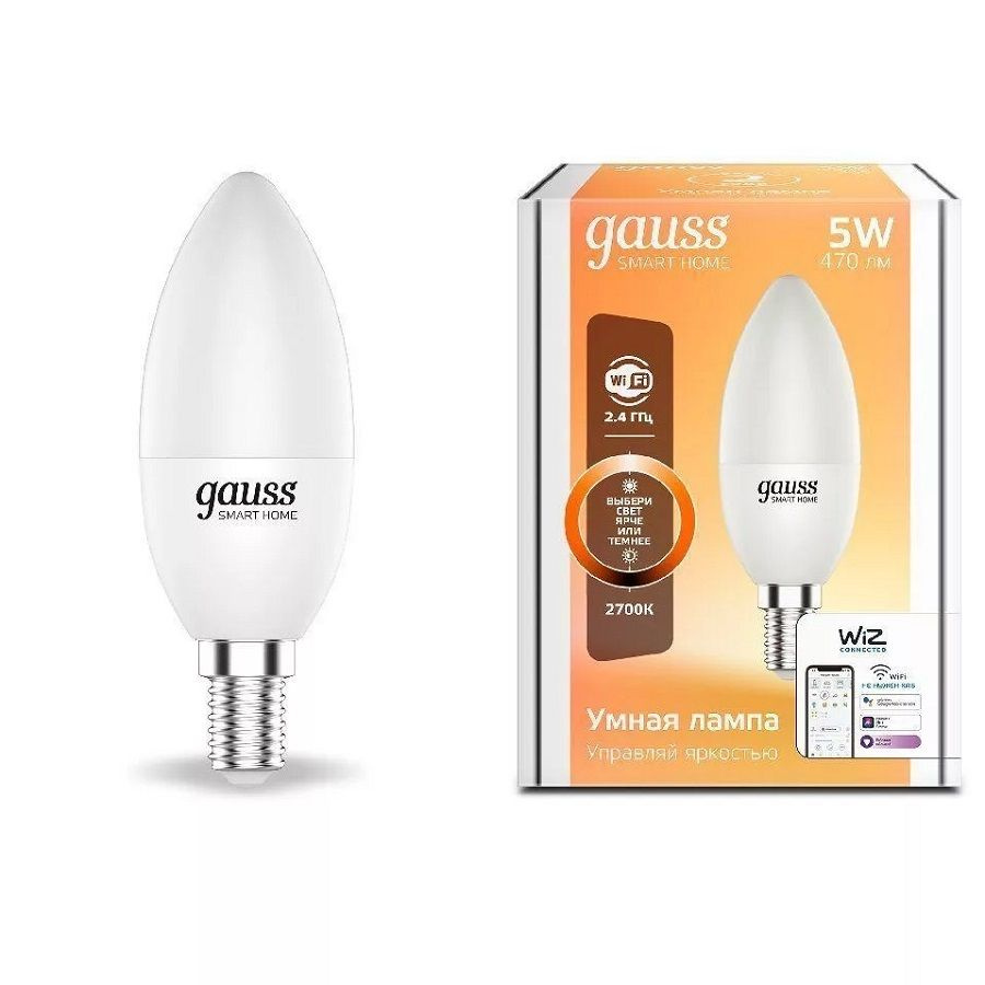 Gauss Умная лампочка Smart Home DIM_E14, Нейтральный белый свет, E14, 5 Вт, Светодиодная, 1 шт.  #1