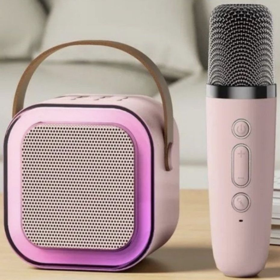 Мини-караоке-колонка с поддержкой Bluetooth и одним микрофоном K12. розовая.  #1