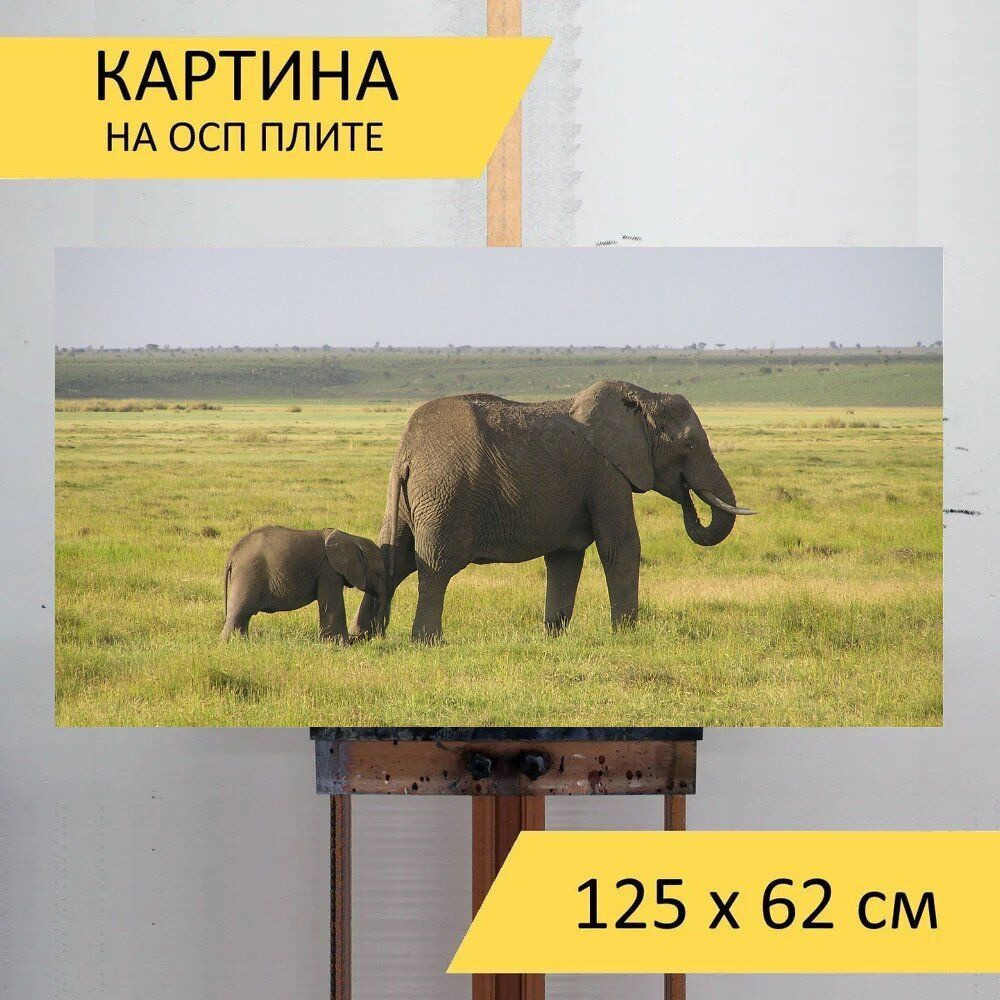 LotsPrints Картина "Слон, саванновый африканский слон, африке 00", 125 х 62 см  #1