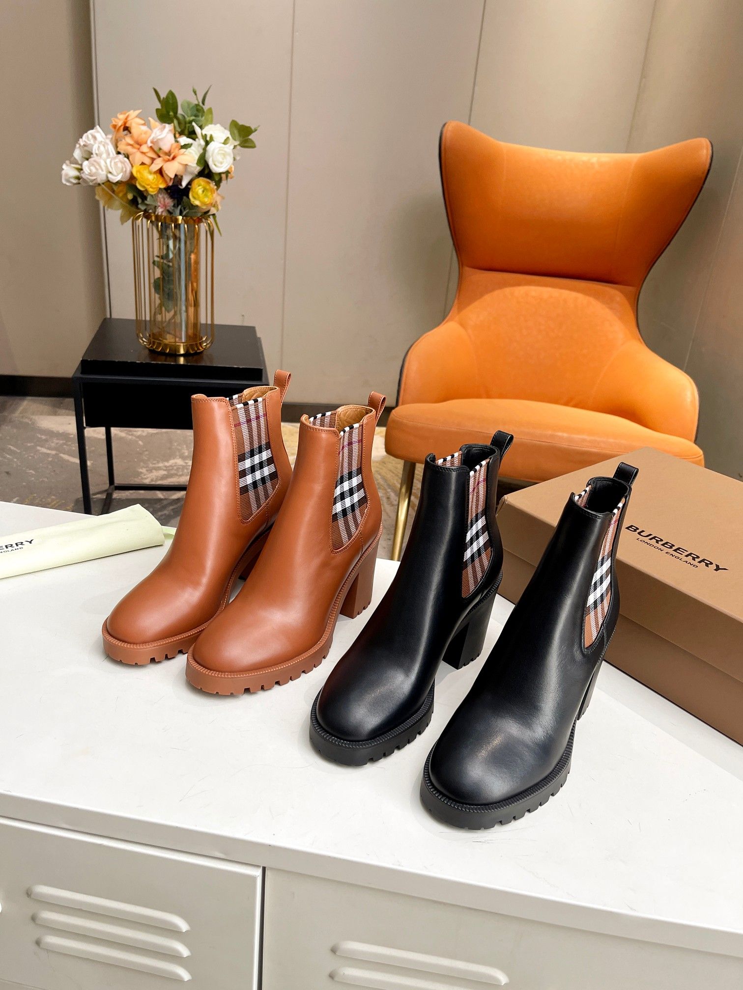 Burberry boots womens deals orange