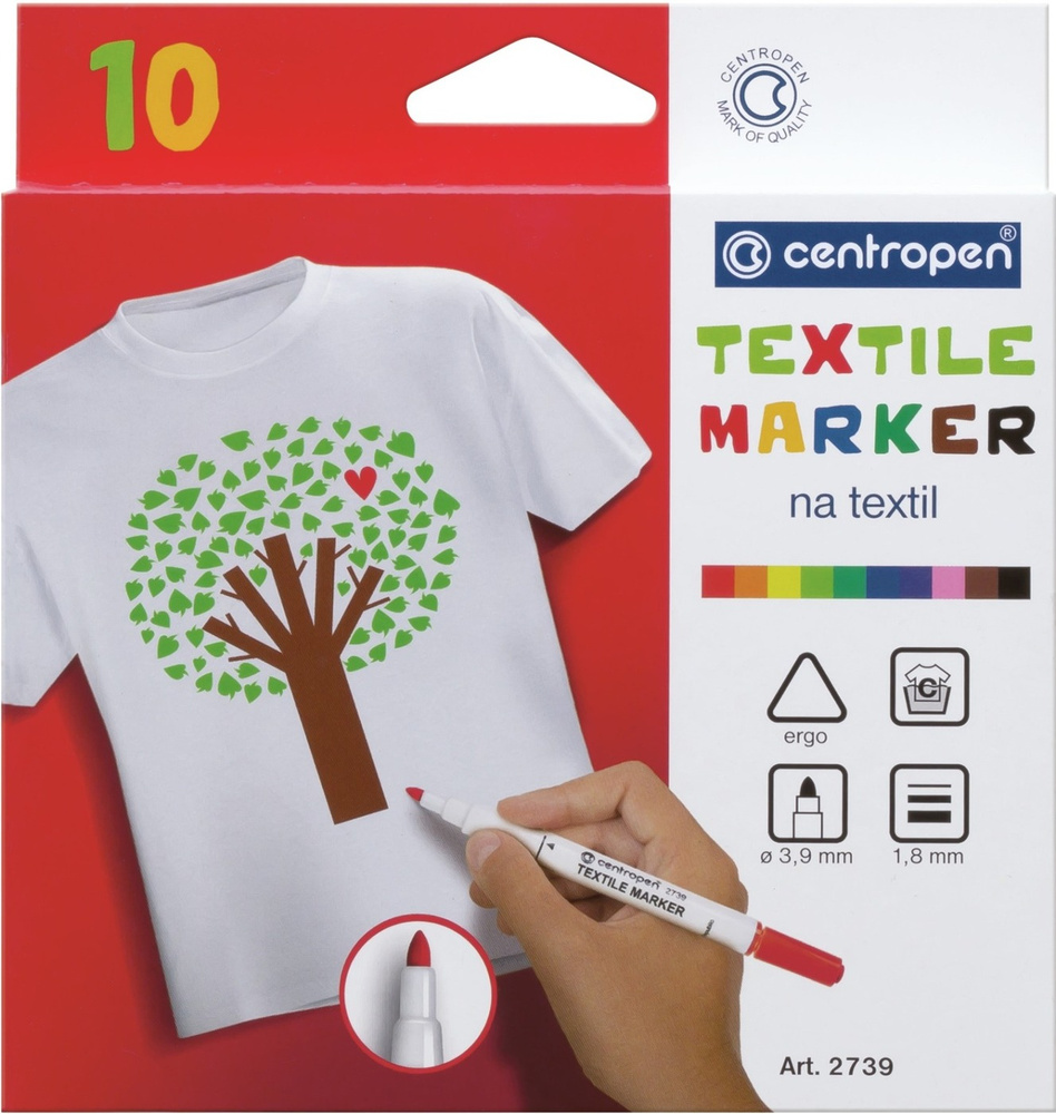 Набор маркеров для ткани 10 цветов Centropen пулевидный наконечник 1,8 мм перманентные чернила для текстиля #1