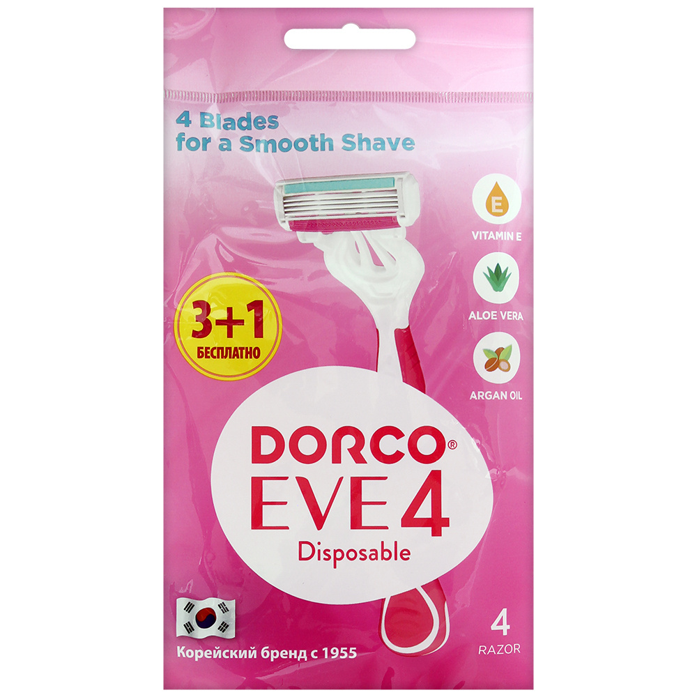 Dorco Бритвы одноразовые EVE4, 4-лезвийные, плавающая головка, увл.полоса (4 станка)  #1