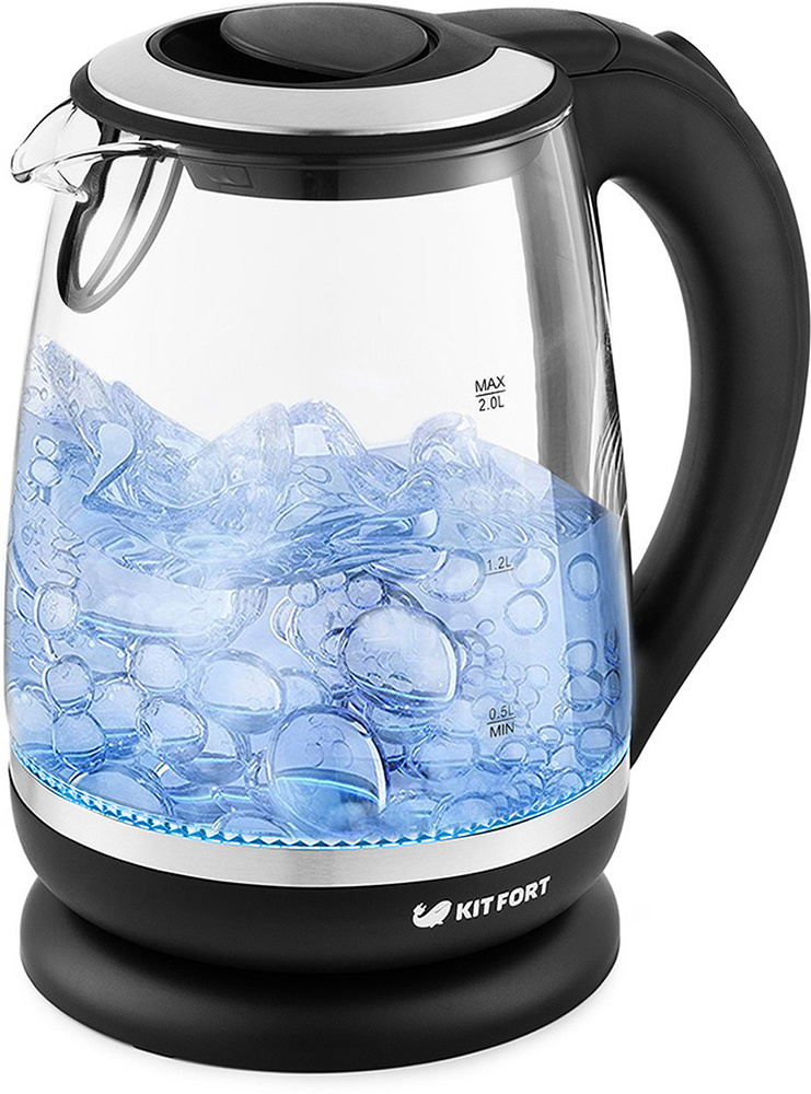 Электрический чайник Kitfort КТ-655, 2200 Вт, объем 2 л, корпус из закаленного стекла, подсветка воды, #1