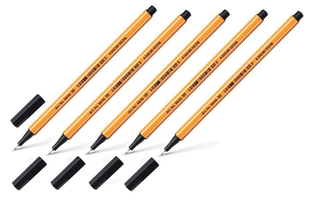 Ручка капиллярная 5 шт (линер) STABILO "Point", ЧЕРНАЯ, корпус оранжевый, линия письма 0,4 мм, 88/46 #1