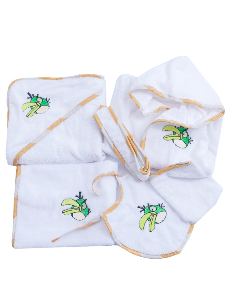 Комплект для купания детский: халат, мочалка, нагрудник, уголок, полотенце  #1
