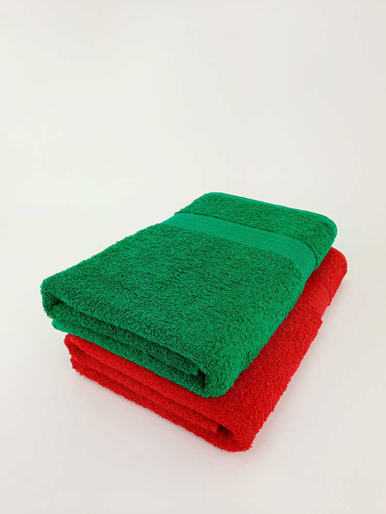 Байрамали Набор банных полотенец, Хлопок, 70x140 см, красный, темно-зеленый, 2 шт.  #1