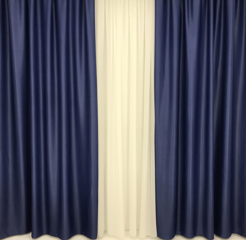 Айвори Комплект штор Блэкаут-Жасмин 270х300см, тёмно-синий  #1