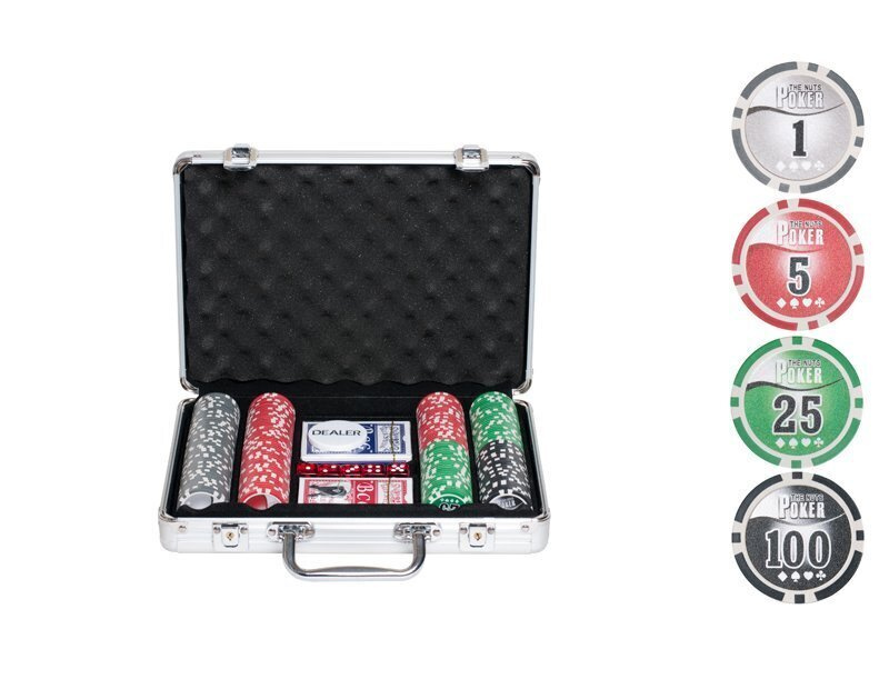 Покерный набор NUTS, 200 фишек 11.5г, с номиналом, в подарочном кейсе, Сукно в подарок , Набор для покера #1