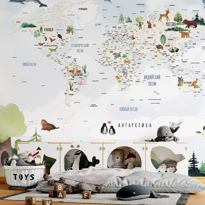 Фотообои на стену встык Обои виниловые на флизелине "Animap2" 500х270 декор карта мира настенная 3d  #1