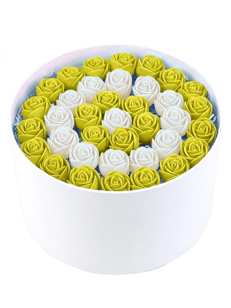 Шоколадные розы CHOCO STORY - 33 шт. в Белой шляпной коробке: Белый и Желтый Бельгийский шоколад, 396 #1