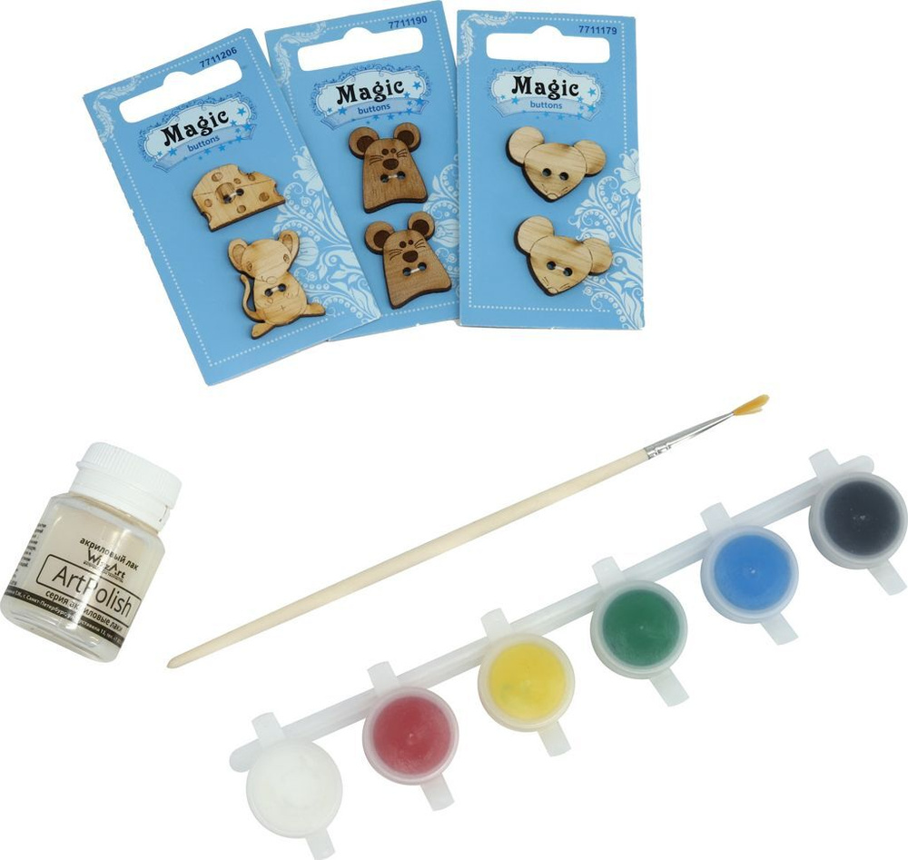 Набор пуговиц Astra&Craft для раскрашивания "Мышки" (2-3 см), с красками  #1