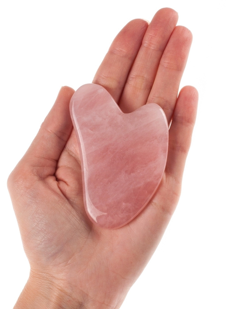 HANAI Скребок "Сердце" для массажа Гуаша из розового кварца  #1