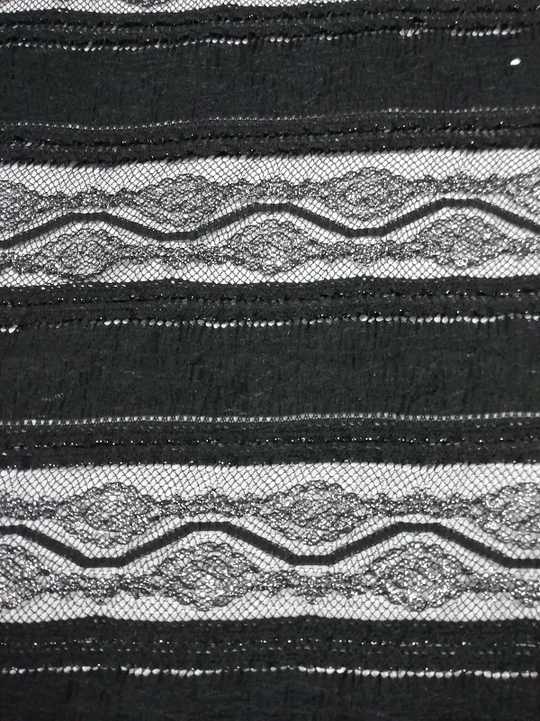 Ткань Кружево х/б с люрексом (ткань для шитья) узор вдоль цв. Черный 100х150 см  #1